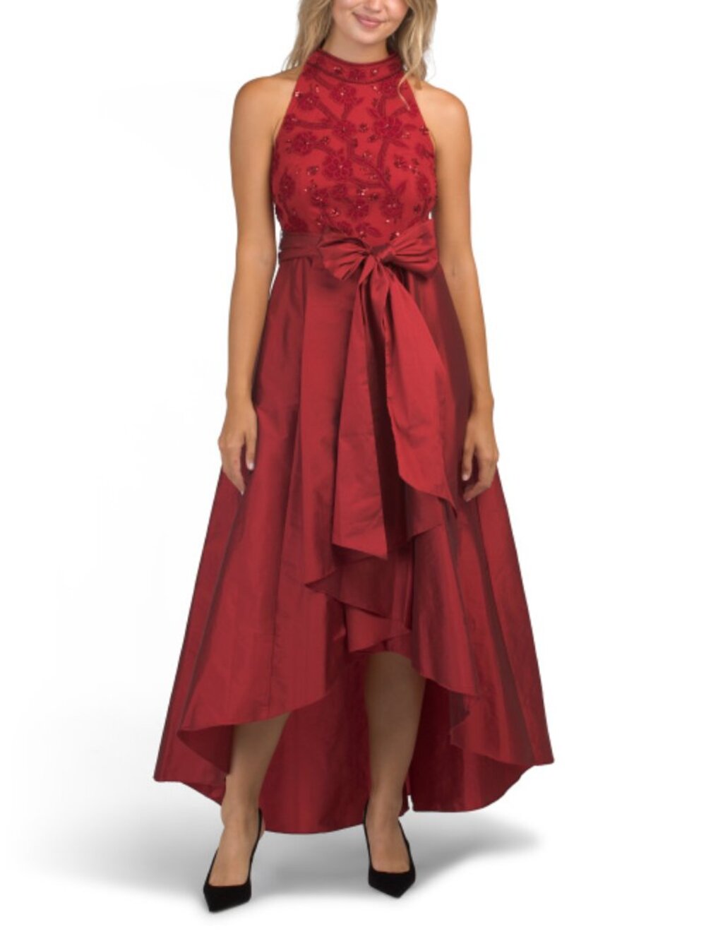 ADRIANNA PAPELL Sleeveless Embellished Top Mikado Gown